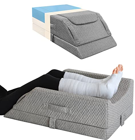 Adjustable Leg Elevation Pillows for Swelling After Surgery, Cooling Memory Foam Leg Wedge Pillow for Blood Circulation, Wedge Pillow for Sleeping, Sciatica Back Knee Hip Ankles Pain Relief