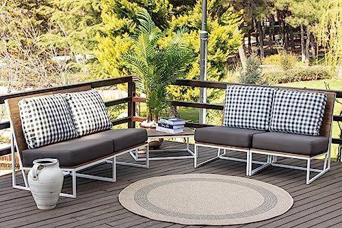 Livabliss Sintra Outdoor wetterfest - In und Outdoor für Balkon 100 cm, Terrasse, Garten, Küche - e Boho Style für draußen - Beige und Grau