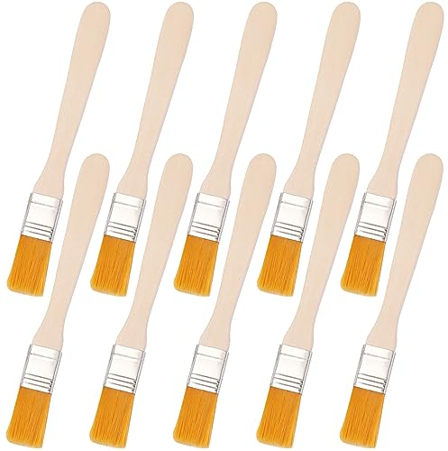 10 PCS Pinceau Radiateur, Peinture Mur, avec Manche en Bois de Petit Pinceau Plat pour Bricolage, Peinture Murale, Vernis, Lasures, Colle, Gesso (2.4 * 1.5 * 14 cm)