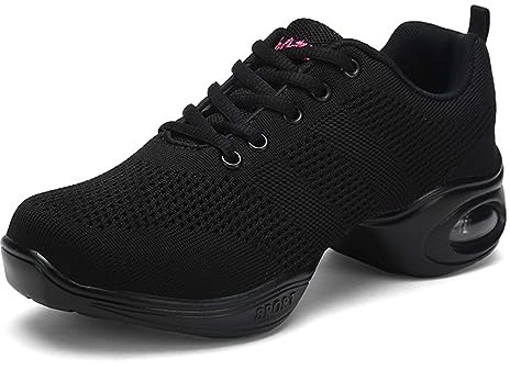 SECHRITE Damjazzskor Jazzdansskor, Danssneakers, Moderna, Mesh Splitsula Spets Luftkuddeskor, Sportig, Fitness, Svart 35 EU