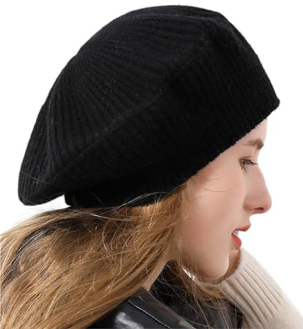 Ailaile Bérets en cachemire pour femmes hiver chaud laine mérinos tricoté surdimensionné beige bonnet, Noir, taille unique