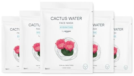 by Amazon Masque en tissu pour le visage hydratant à l'eau de cactus, 18 ml, Lot de 5