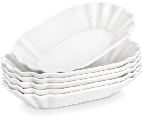 MALACASA Juego de 6 cuencos ovalados de porcelana, 19,8 x 12 cm, 360 ml, cuencos elegantes y versátiles, ideales para entrantes, ensaladas, salsas, postres y guarniciones, perfectos para cenas