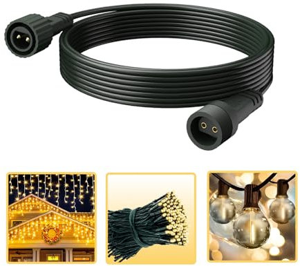 cshare Extension Cable for Christmas Lights, 5M/16.5Ft Waterproof Outdoor Extension Cable for G40 Globe Light, Outdoor Icicle String Light, Christmas Tree Lights, Green Cord