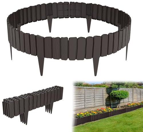 YRHome Holzoptik Robuste Rasenkante Gartenzaun Beetumrandung Robuste Rasenkante Gartenpalisade Dekorativer Gartenabgrenzung Palisadenzaun Natürliche Palisade - Braun 2.4m