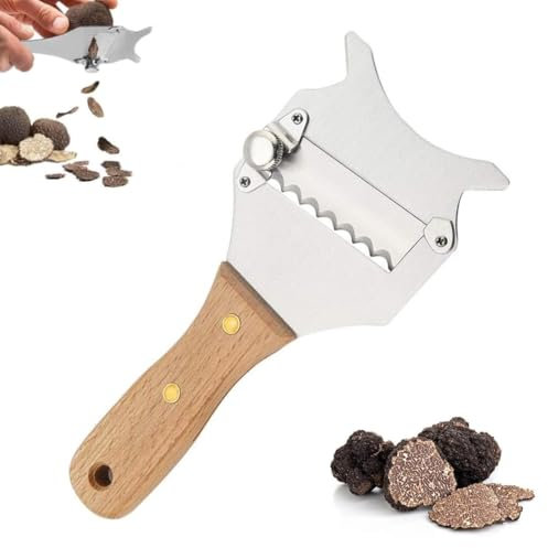 GXGM Taglia Tartufo Professionale,Tartufi Grattugia Formaggio,In Acciaio Inossidabile Manico in Legno Regolazione a Vite Spessore Regolabile Affetta Burro Multifunzione Cioccolato per Formaggio