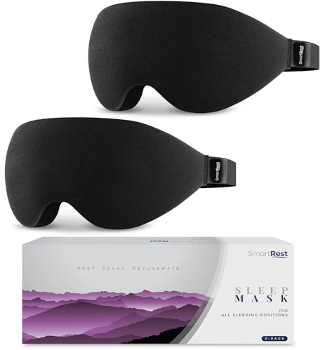 SmartRest Sleep Mask [2 Pack] - Eye Mask for Sleeping - Ultra Lightweight for Side Sleepers, Contoured, 100% Blackout Sleeping Masks for Women and Men, Blindfold and Eye Covers - S1 Black