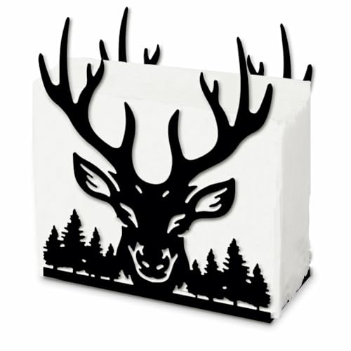 SUPERDANT Serviettenhalter Mit Hirschmotiv Für Tische Serviettenständer Waldbaummotiv Serviettenspender Geweih Napkin Holder Aus Metall Praktische Dekor Für Küchenarbeitsplatten Und Restaurants