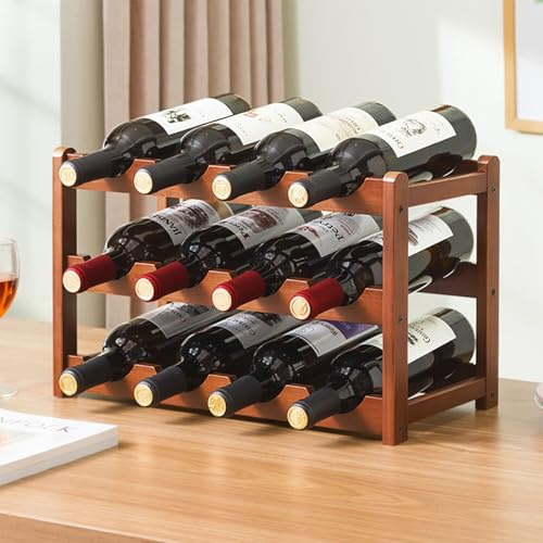 Tinyuet Weinregal aus Bambus (12 Flaschen) – 3-stufiges, Stapelbares Design-Flaschenregal & Platzsparend | Ideal für Küche, Weinkeller oder Gastronomie | Ökologisch & Schnelle Montage