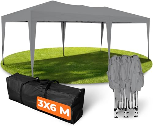 Kronenburg Fällbar paviljong vattentät paviljong, trädgårdstält, 3 x 6 m – med UV-skydd 50+, grå