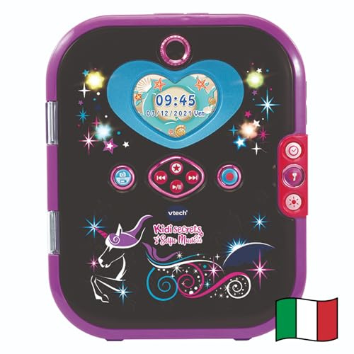 VTech KidiSecrets Selfie Music 2.0 Black Version, Journal Secret interactif pour Enfants avec Double caméra et MP3, Journal électronique avec Clavier, Langue Italienne, Piles incluses, 6 Ans