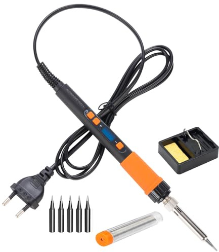 Soldador Estaño 90W, Kit de Soldadura 8 en 1 con temperatura Ajustable 180-500℃, Pantalla LED Digital, kit de Soldador con Soporte, Alambre de Soldadura y 5 Puntas de Soldadura para Soldadura