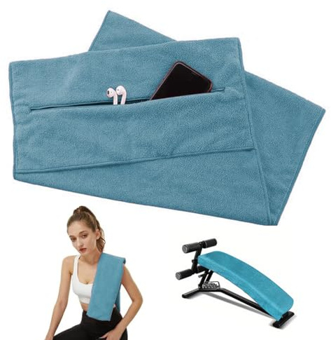 Toalla de Fitness con Bolsa de Microfibra, Toalla de Deporte Toallas de Microfibra con Bolsillo con Cremallera, Toalla de Gimnasio, Gym Towel