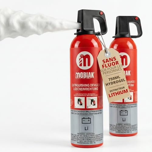 notlok Safety Work – 2 x Extintor sin flúor 750 ml eléctrico | Seguro para la Piel | para baterías de Litio, E hasta 1000V | Extintor para casa, Extintores Coche, Barco