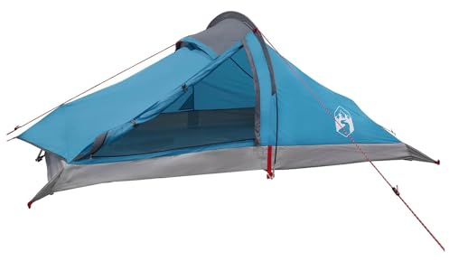 HFXHIJXQ Tienda de trekking para 2 personas, ligera tienda de campaña de poliéster 185T con varillas de fibra de vidrio, para exteriores y mochileros, azul, 246 x 146 x 100 cm