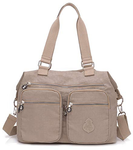 Outreo Borse da Viaggio Borsa a Tracolla Donna Sacchetto Impermeabile Borse a Spalla Borsetta Griffate Borsello Sport Messenger Bag per Scuola Ragazza Tasca (Beige)