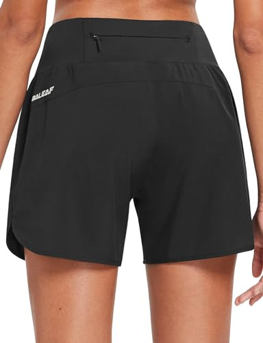 baleaf Women's 5 Workout Shorts Gym Running Shorts Athletic with Liner High Waistband Quick Dry Sports Zipper Pockets Black M