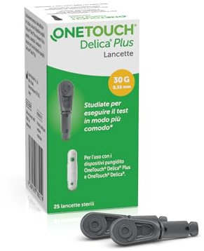 OneTouch® Delica® Plus lancette sterili per test glicemico per l’automonitoraggio della glicemia I 25 lancette sterili I Test glicemico a casa o in viaggio I 1 Confezione con 25 lancette sterili