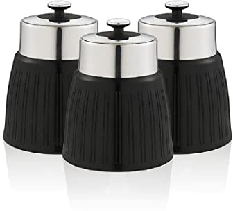 Swan SWKA1024BN Retro Set of 3 Canisters, Airtight lid locks, Generous capacity, Chrome Lid, Black