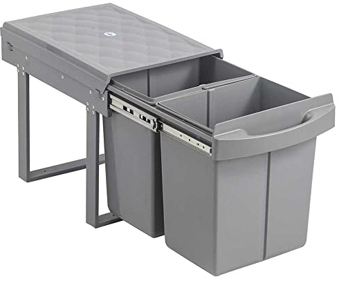 BAKAJI Pattumiera Estraibile Sottolavello Mobile Cucina Raccolta Differenziata 2 Contenitori Bidoni Spazzatura da 15 Litri Removibili Struttura Metallo Capacità 30LT Dimensione 52 x 34 x H34,6 cm