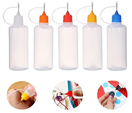 Botella de pegamento vacía de 120 ml, botellas aplicadoras de plástico con tapas de punta de aguja para pegamento, líquido, aceite, manualidades, pintura acrílica (multicolor, 5 unidades)
