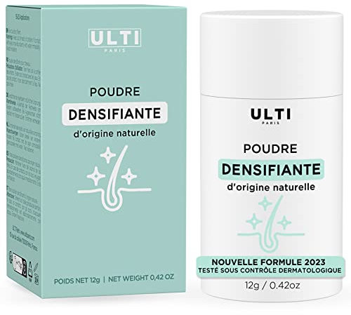 Ulti Paris Poudre densifiante cheveux - 12g - fibre capillaire naturelle (brun - medium brown) I Poudre cheveux homme I Contour cheveux homme & poudre densifiante cheveux femme