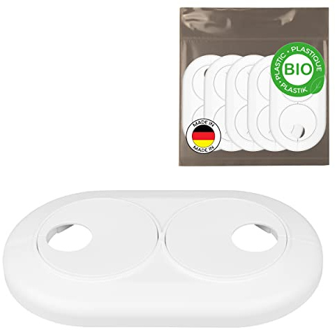 FUX 5 stycken ekologiska dubbla rosetter 16 mm – 22 mm, värmerörrosett för variabla rörstativ, skydd, beklädnad, vit biobaserad polyeten (18 mm)