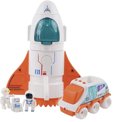 HOMCENT Spaceship Toy for Kids, Space Shuttle Toys with Lights&Sound, 3 Astronauts Figure, Openable Cockpit, Spray Exhaust, Astro Venture Space Playset with Lunar Car(Orange)