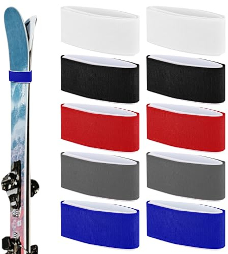PEUTIER 10st Skigurte Verstellbar, Ski Binder Eva Skibinder Skiwickel Skiwickelgurte mit Schützendem Design zum Tragen von Skiausrüstung Winter Weihnachten (Rot, Blau, Weiß, Schwarz, Grau)