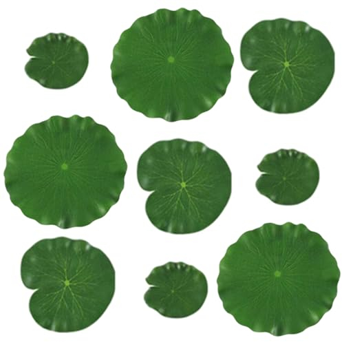 WKRTDY 9tlg Künstliche Lotusblatt Set, 10/18/20cm Durchmesser, grüne Seerosenblätter, Dekoration mit Lotusblüten-Optik, schwimmende Pflanzen, perfekt für Teichdekoration