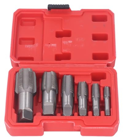 6 Piezas Juego de Herramientas de Roscado de Rosca de 1 Pulgada a 1/8 Pulgadas, de Acero Al Carbono, NPT para Grifo de Tubería de NPT para Grifo de Tubería de Brocas de Acero para Limpiar Roscas