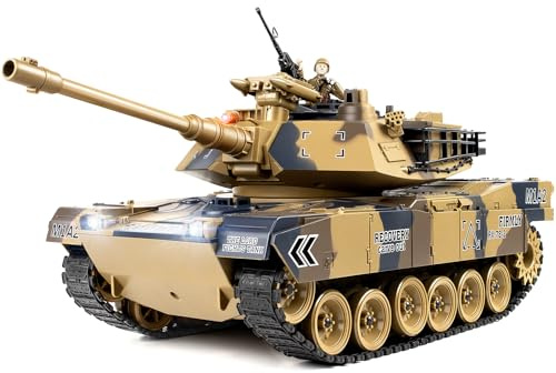 DBshoot 1/18 US M1A2 Army Tank, 2.4GHz Remote Control Model Toys, Smoke & Sound & LED Lights & Recoil Effects. RC Tank Perfect Collectible，6+ Gift Kids and Adults