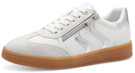 MARCO TOZZI Damen Sneaker flach mit Schnürsenkeln Freizeit, Weiß (White/Silver), 42 EU