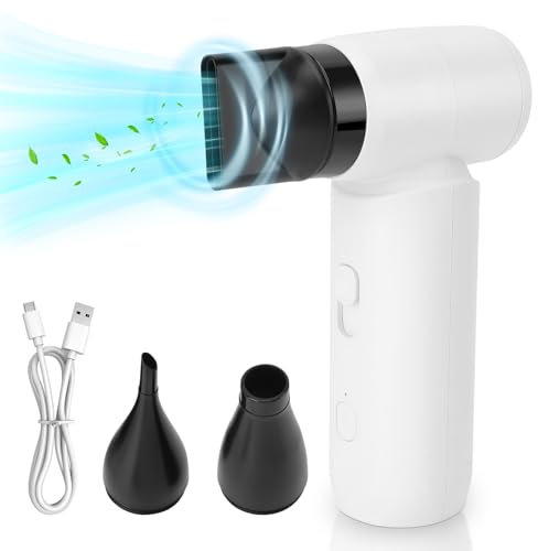 Bärbar Luftfläkt, 80000 Rpm Tryckluftsdammare, 3 Munstycken Elektrisk Sladdlös Luftrenare Handhållen Turbofläkt med Typ C-laddning för Tangentbord Bilrengöring Sommar