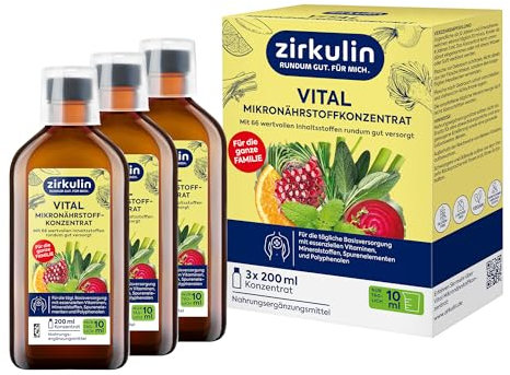 Zirkulin Vital Mikronährstoffkonzentrat (3x200ml) – 60 Tage Reichweite - 66 Vitalstoffe aus Obst, Gemüse & Kräutern - Wertvolle Polyphenole – Vitamine & Mineralstoffe für die Familie