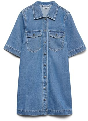 VERO MODA Kvinnlig jeansklänning VMFENJA kort klänning, Mellanblå denim, L