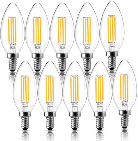 LangPlus+ Bombilla LED E14, Bombillas Vela Regulables, 4W, Equivalente 40W, Bombilla Tornillo Edison E14, Blanco cálido 2700K, Bombilla Filamento LED C35 para Candelabros, Paquete de 10