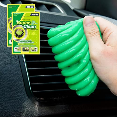 Car Cleaning Gel (2 Pack) Green, Car Detailing Kit Gel for Car Interior Air Vents Dashboard Cleaner, Universal Dust Cleaner Gel Putty, Reusable Dust Cleaning Slime for Home Office Laptop Keyboard