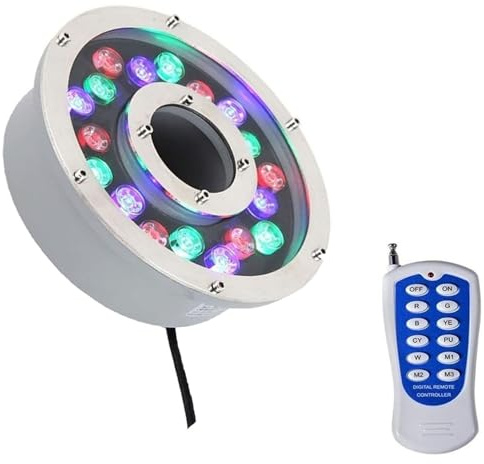 Projecteur LED subaquatique pour Piscine, éclairage de Bassin étanche IP68, Lampe LED annulaire pour Fontaine, éclairage subaquatique RVB à Changement de Couleur AC 12 V/24 V avec télécommande (9 W (