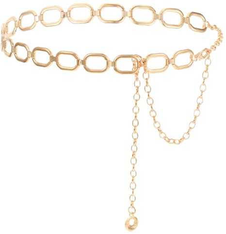 Gold Chain Belts for Women, Women's Chunky Thick Waist Chains Belt Gold Plated Metal Belly Link Belt Chain for Ladies Dresses Jeans