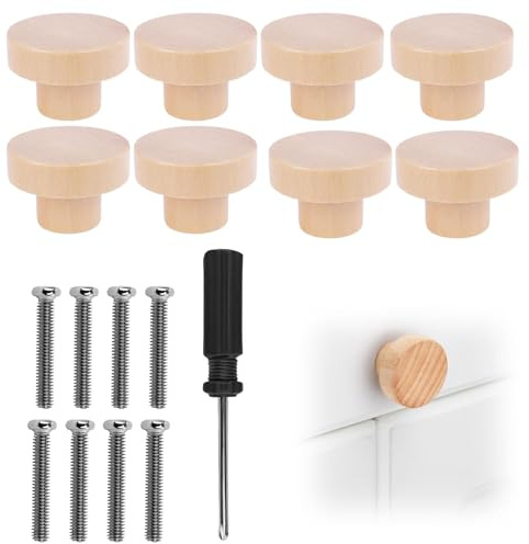 EceoThsy 8 Pomos Redondos De Madera Para Muebles - Tiradores Para Cajones Con Tornillos De Fijación - Diseño Clásico Y Elegante Ideal Para Armarios Y Muebles - Fácil Instalación Y