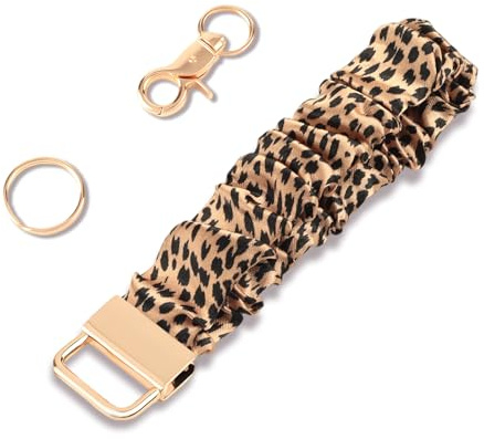 Fycyko Porte-clés Motif Léopard Peluche Porte-poches pour sac Charms Auto Porte Clés Peluche mignon pour femmes et filles Forme de sac Bracelet Motif en Damier
