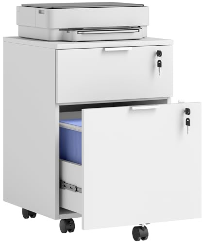 HOMCOM Mobile File Cabinet Wheels 2 Drawer White