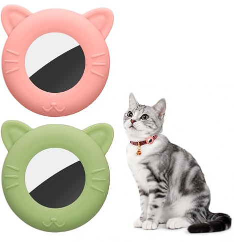 kwmobile 1x Katt Tracker-fodral kompatibel med Apple AirTag – Kattöron-design set för Smarttag – perfekt för djurhalsband – Matcha grön och gammalrosa