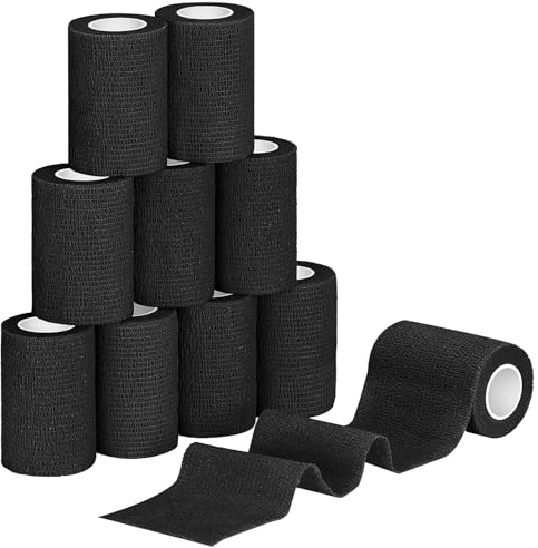 10 Rouleaux Bandage Autoadhésif Bande Cohésive Bandage Élastique de Fixation pour Premiers Secours Sport Bande Strapping Adhésif 7,5cm (Noir)