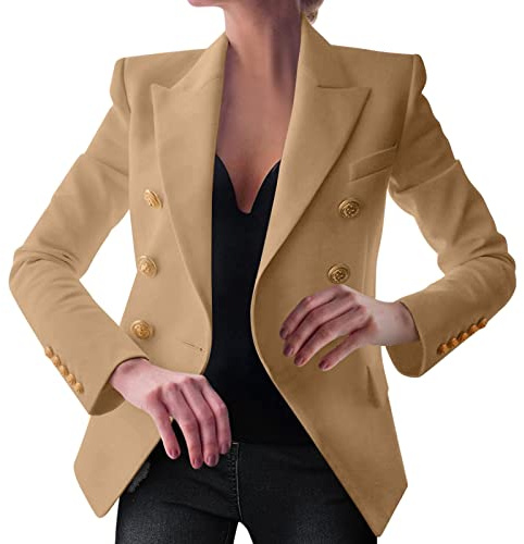 Generisk kostymjacka, midjad, kostymblazer, dam, blazer, elegant, modern, kort, bomull, businessblazer, dubbelknäppt, kavaj, reverskrage, kavaj, kontor, jacka, vår jacka