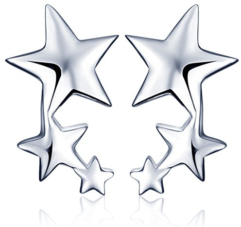 Yumilok Orecchini a clip in argento Sterling 925 con zirconi, a forma di stelle, ipoallergenici, ideali per donne e ragazze