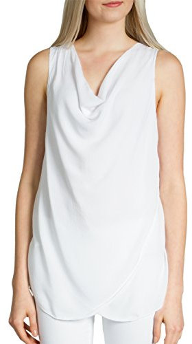Caspar BLU016 leichtes Elegantes Damen Sommer Top mit Wasserfallkragen, Farbe:Weiss, Größe:One Size (S.M.L)