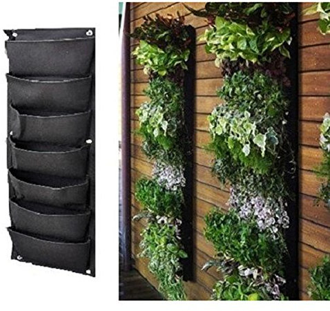 7 tasche della borsa per piante, Verde di feltro della borsa per piante, corrosioni amichevole Pianta Verde muro, Nero