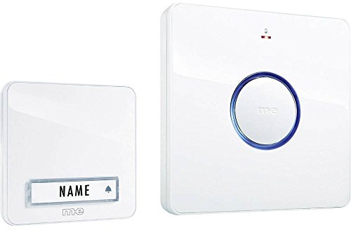 m-e BELL-231.3 Funkklingel für 1-Familien-Haus, zuverlässige Funk-Türklingel mit LED-Leuchtring und Blitzlicht, 8 hochwertige Klingeltöne/Melodien, Lautstärke einstellbar, mit Namensschild